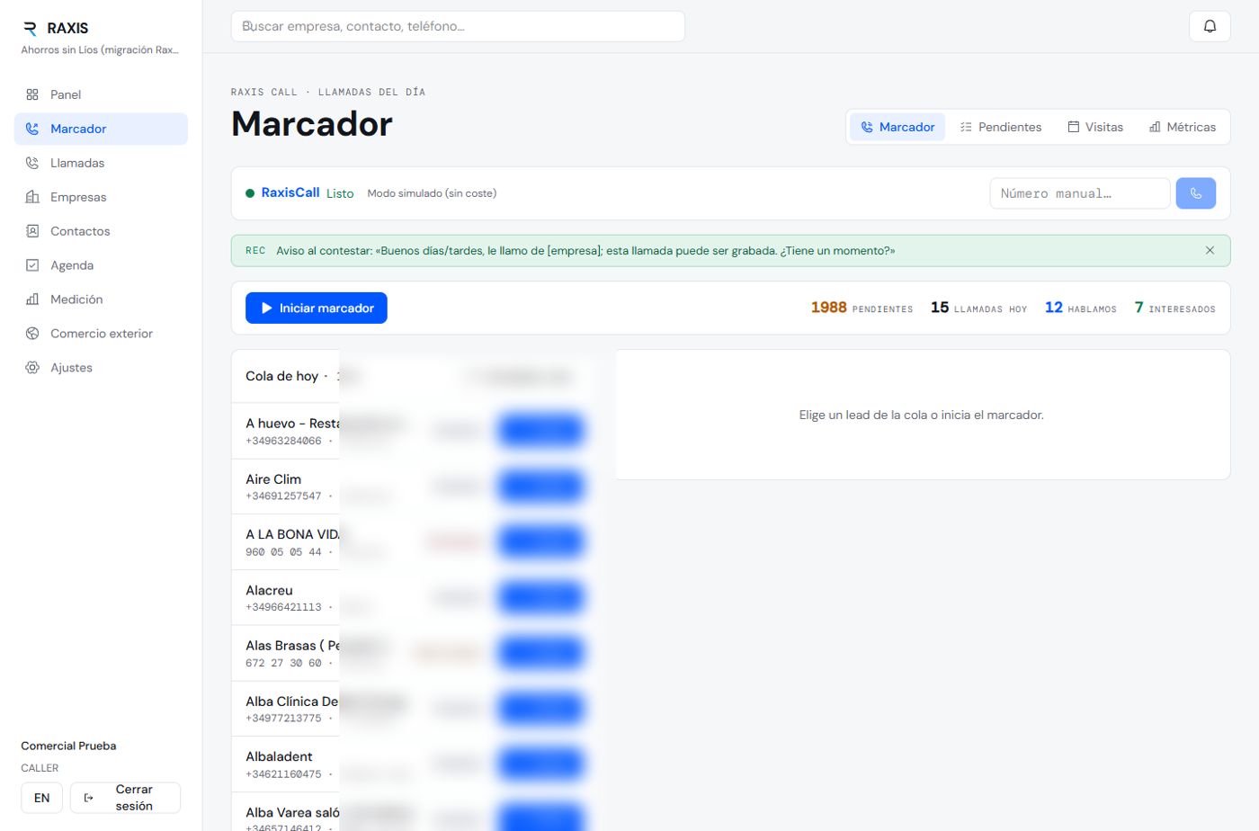 Marcador web de RaxisCall